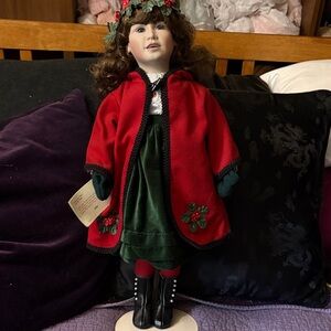 Faith by Camelot porcelain Doll in Red and Green Outfit